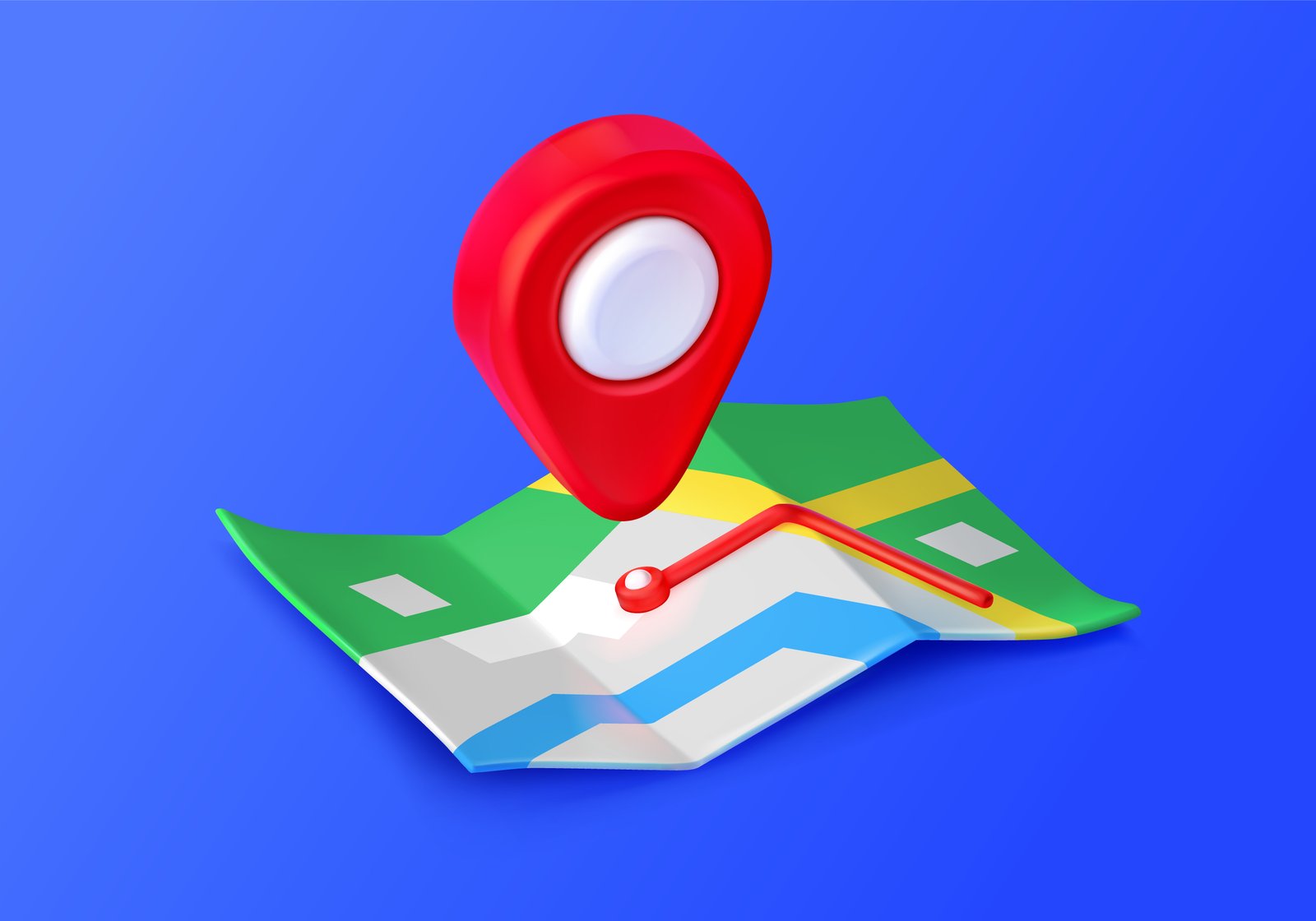 icon of 3d map with red pin, location tag